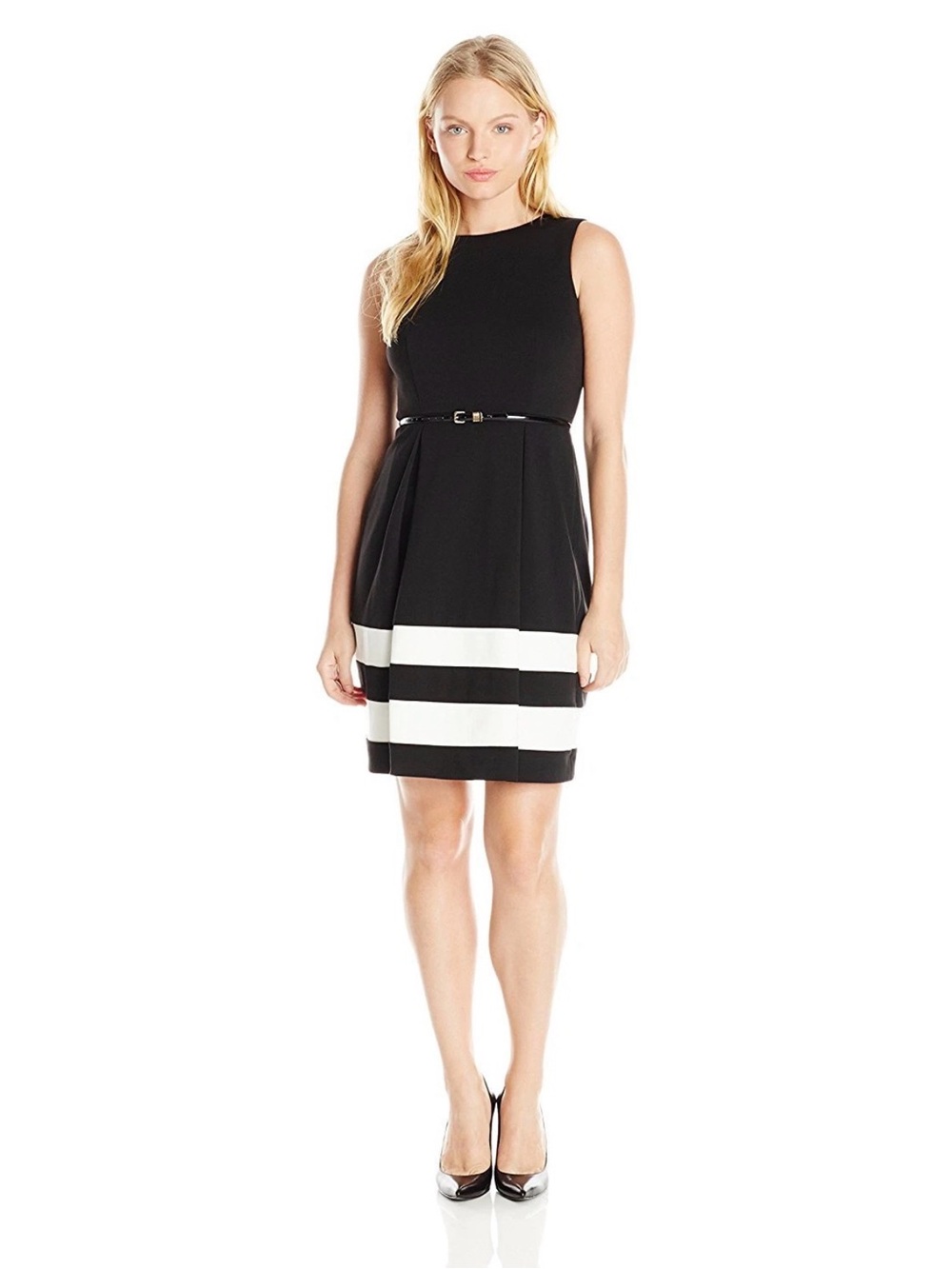 Calvin Klein CK Women Navy Blue Fit & Flare Dress Size 8 pleated party cocktail